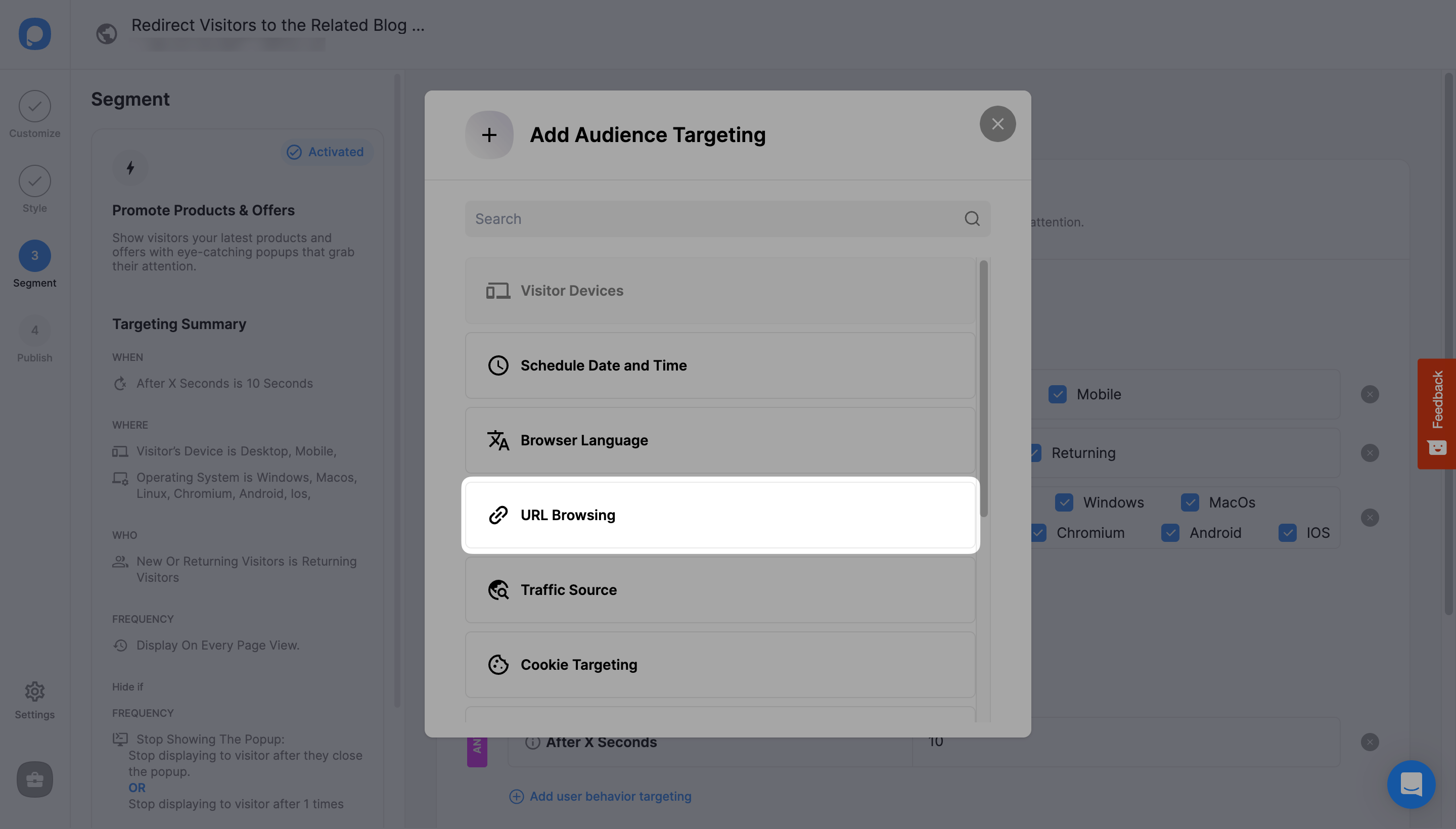 adding URL browsing targeting