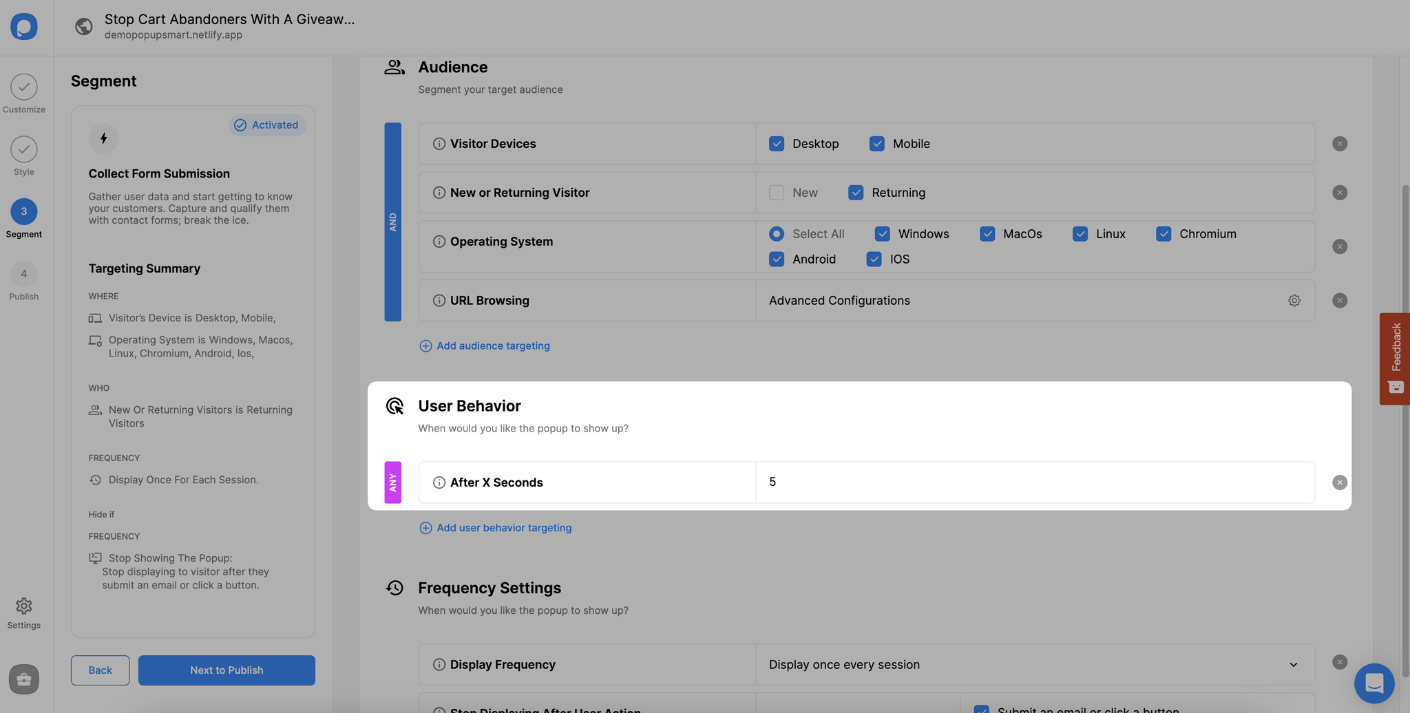 adding after x seconds targeting