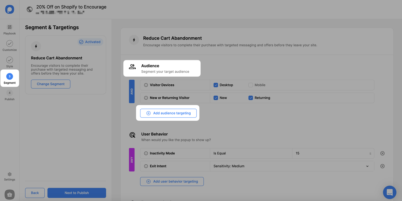 adding audience targeting for encouraging customers with discount