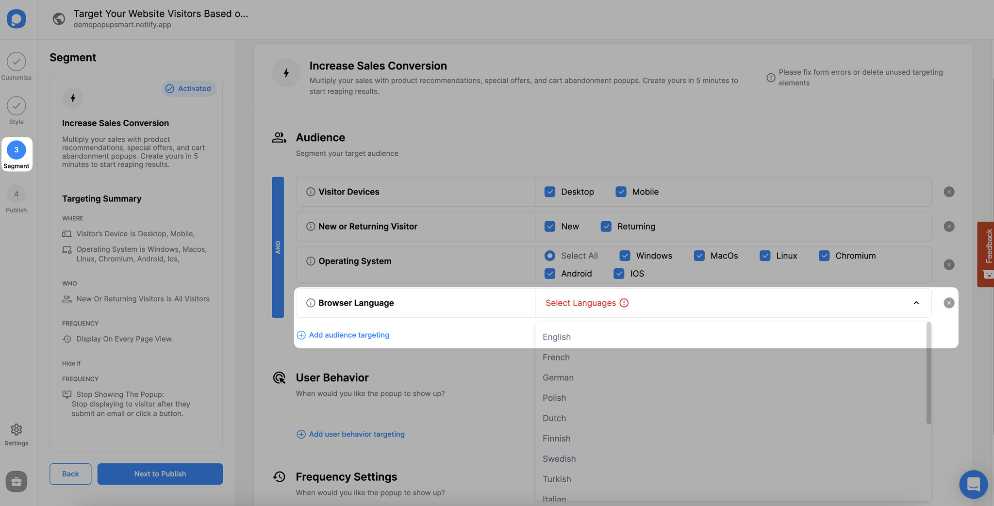 adding browser language targeting