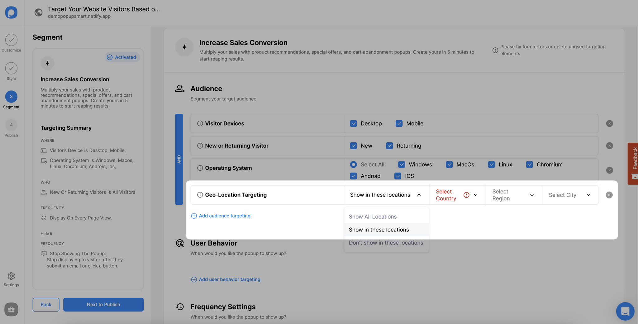 adding geo location targeting