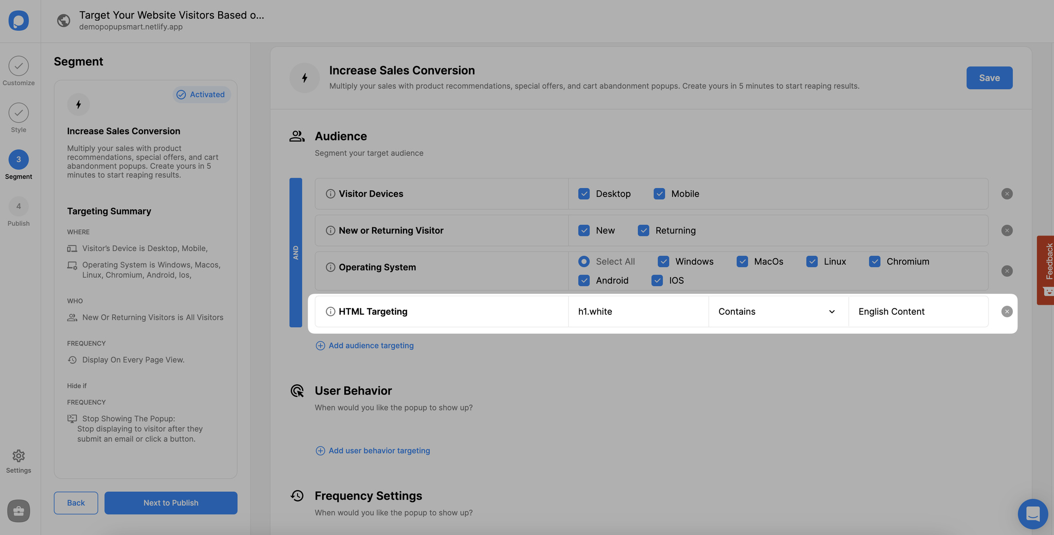 adding html targeting