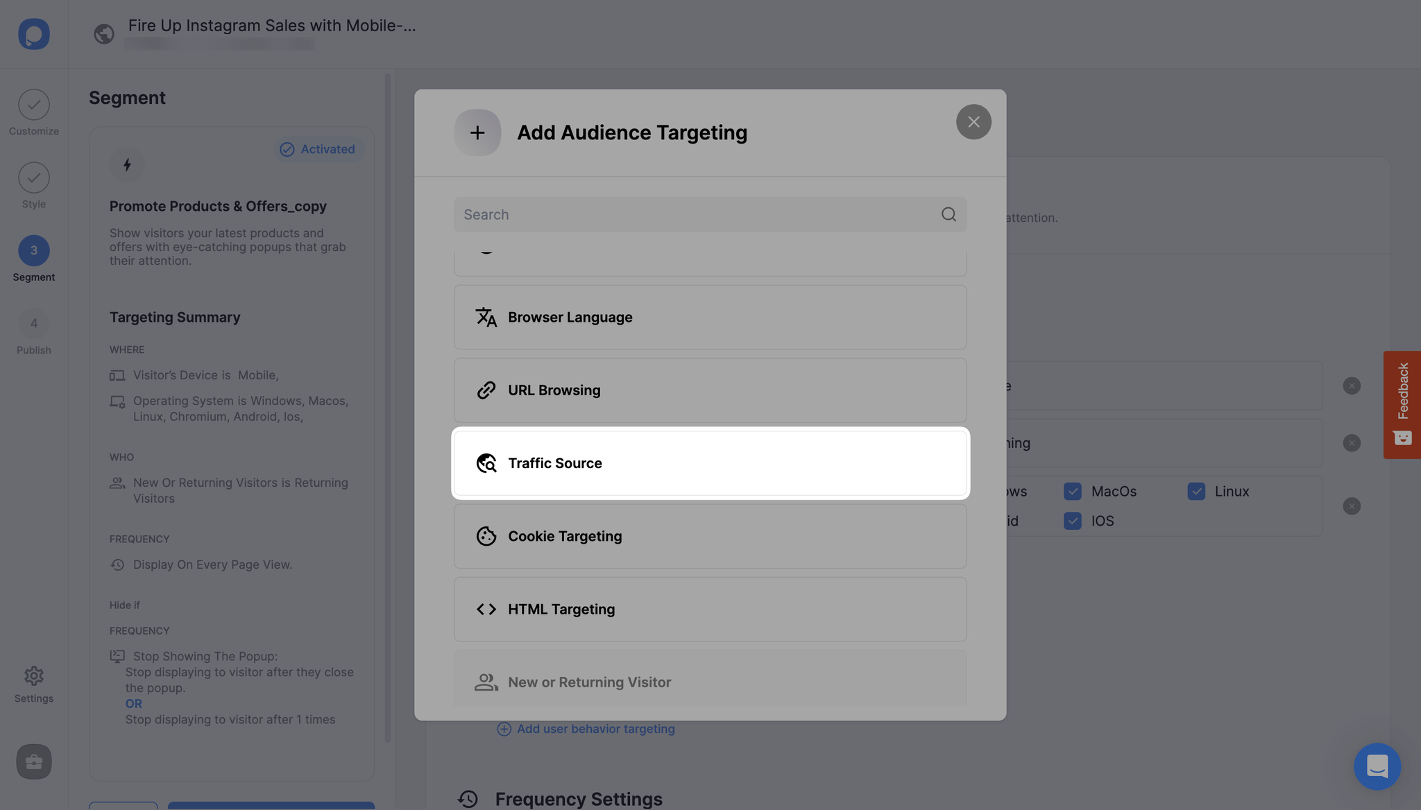 adding traffic source targeting