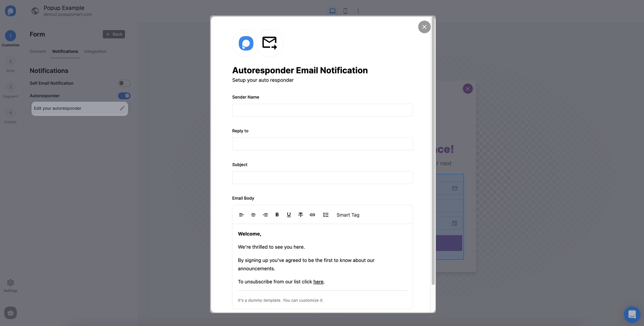 editing autoresponder email notifications