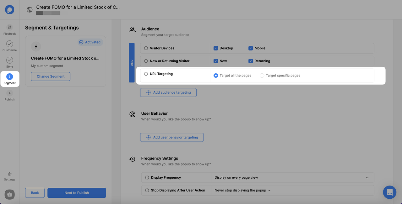 choosing segment and finding url targeting