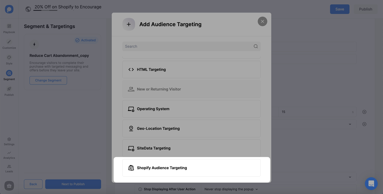choosing shopify audience targeting for discount campaign to encourage