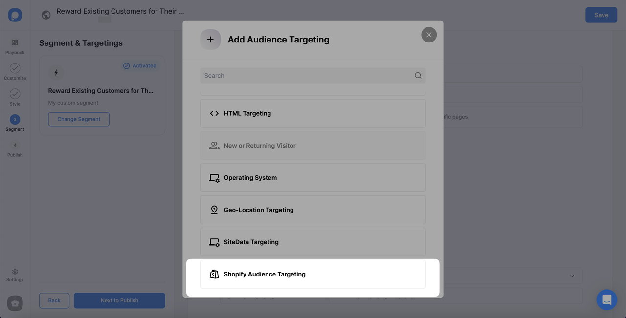 choosing shopify audience targeting for existing customer campaign