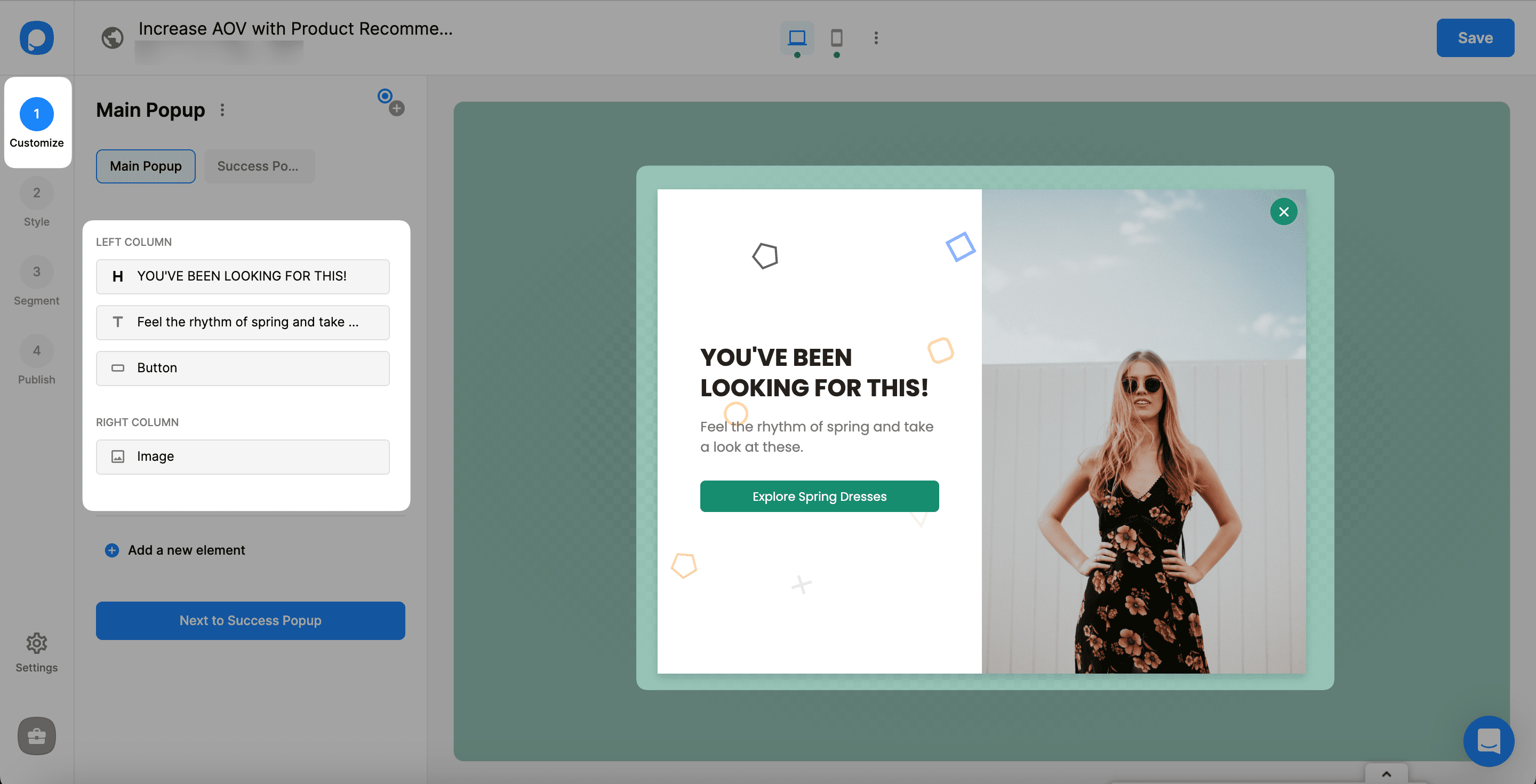 customize popup