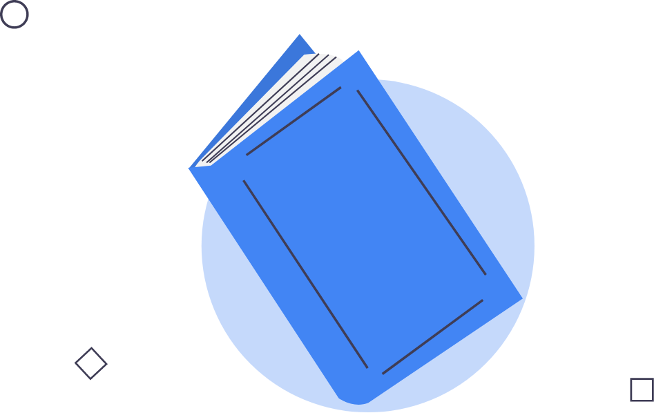 a blue book a blue notebook circle and two square