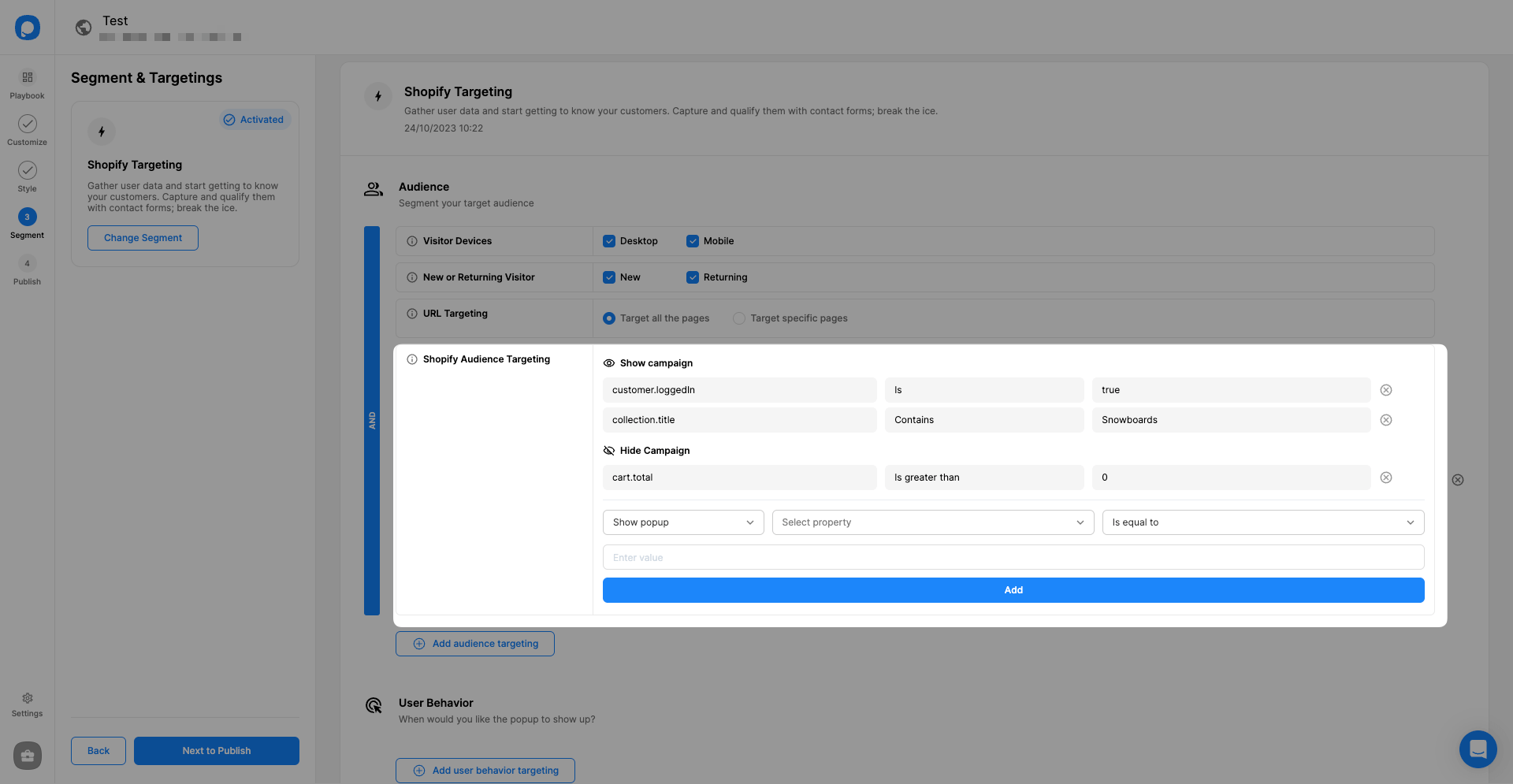 Add property and value pairs