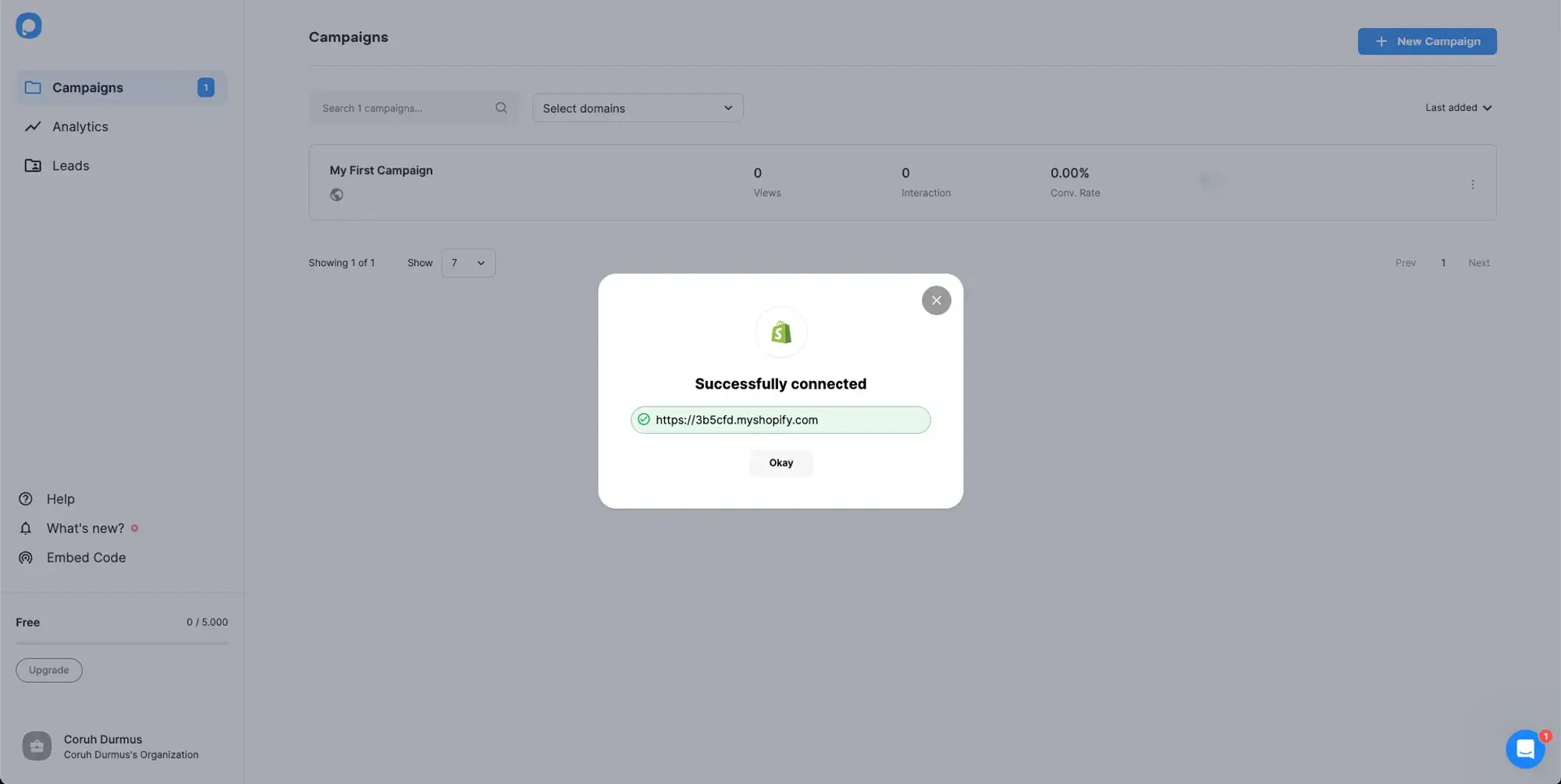 Your Shopify account successfully connected