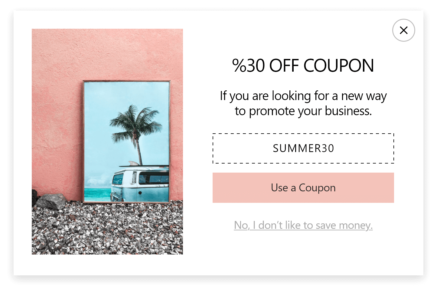 30% off coupon discount promotional popup design