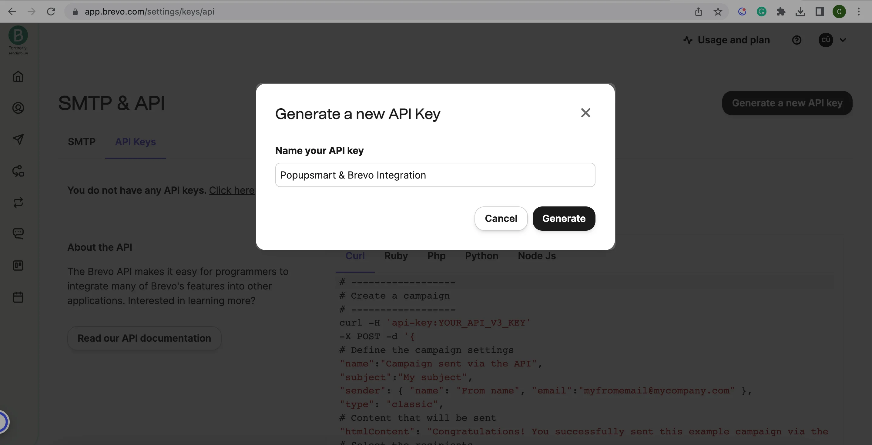 name and generate api key