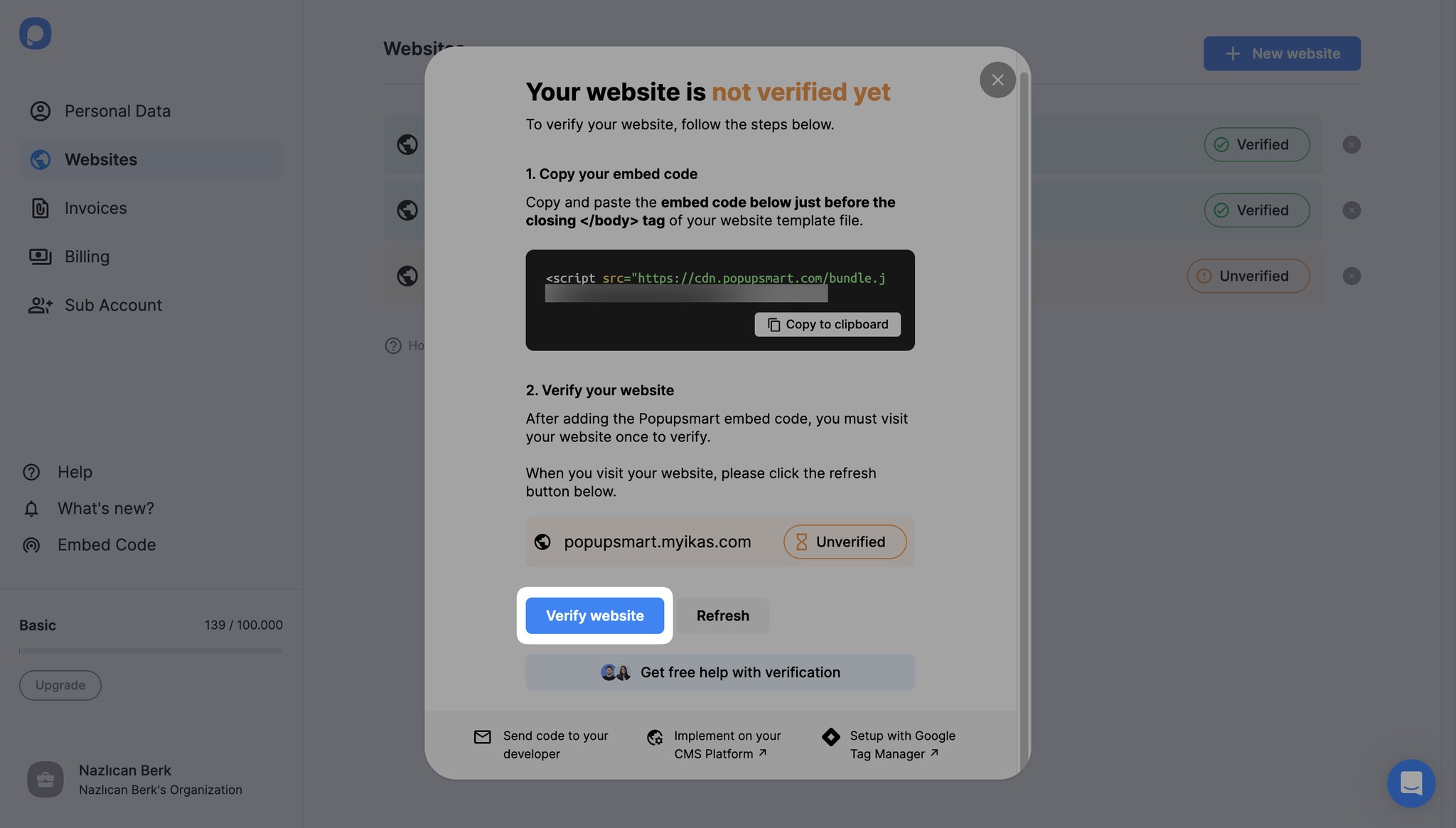 verify website button
