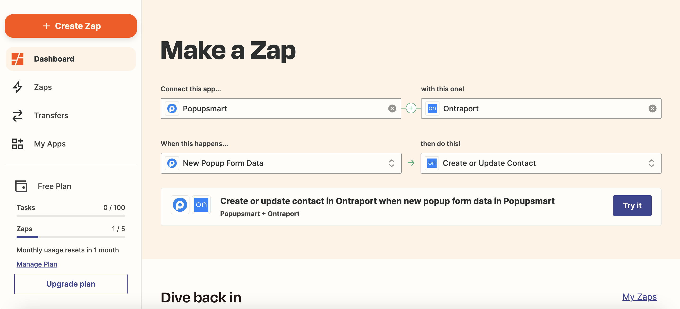 Log in to your Zapier account and connect your application