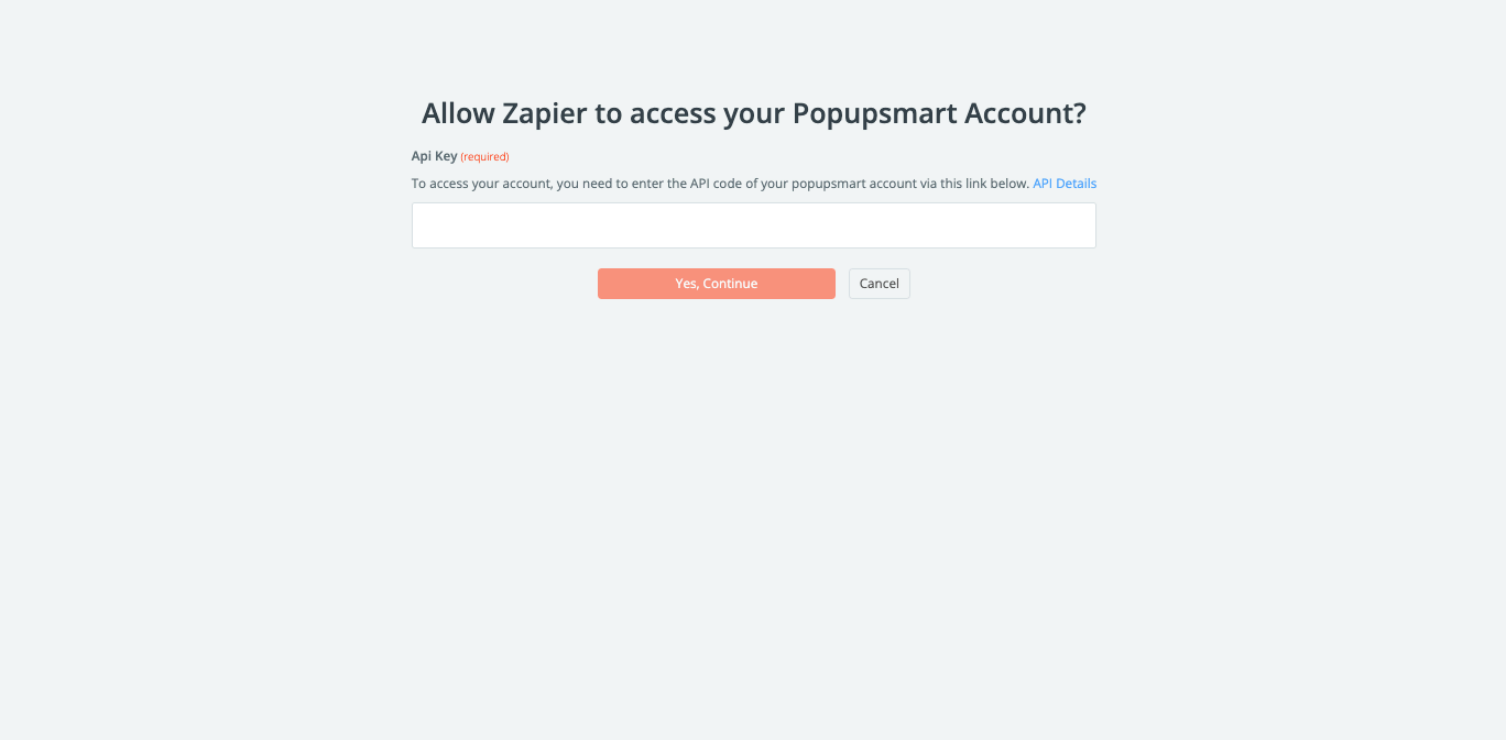 Popupsmart dashboard to get the API Key