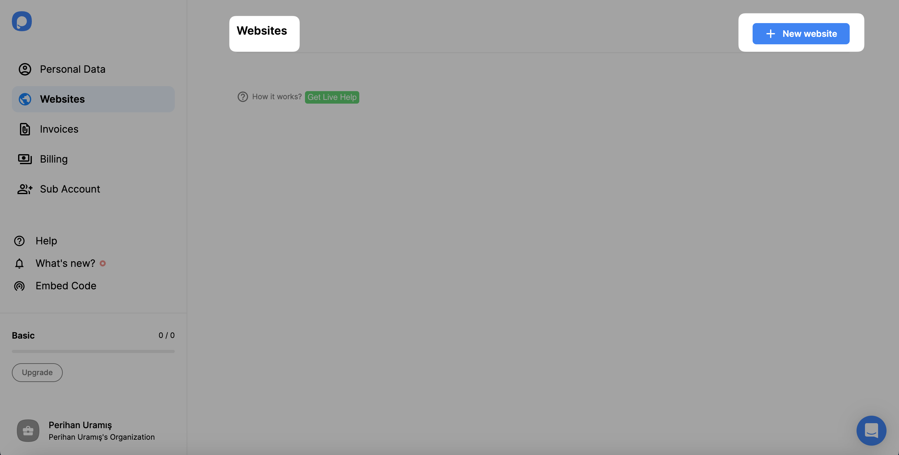 Popupsmart New Website button