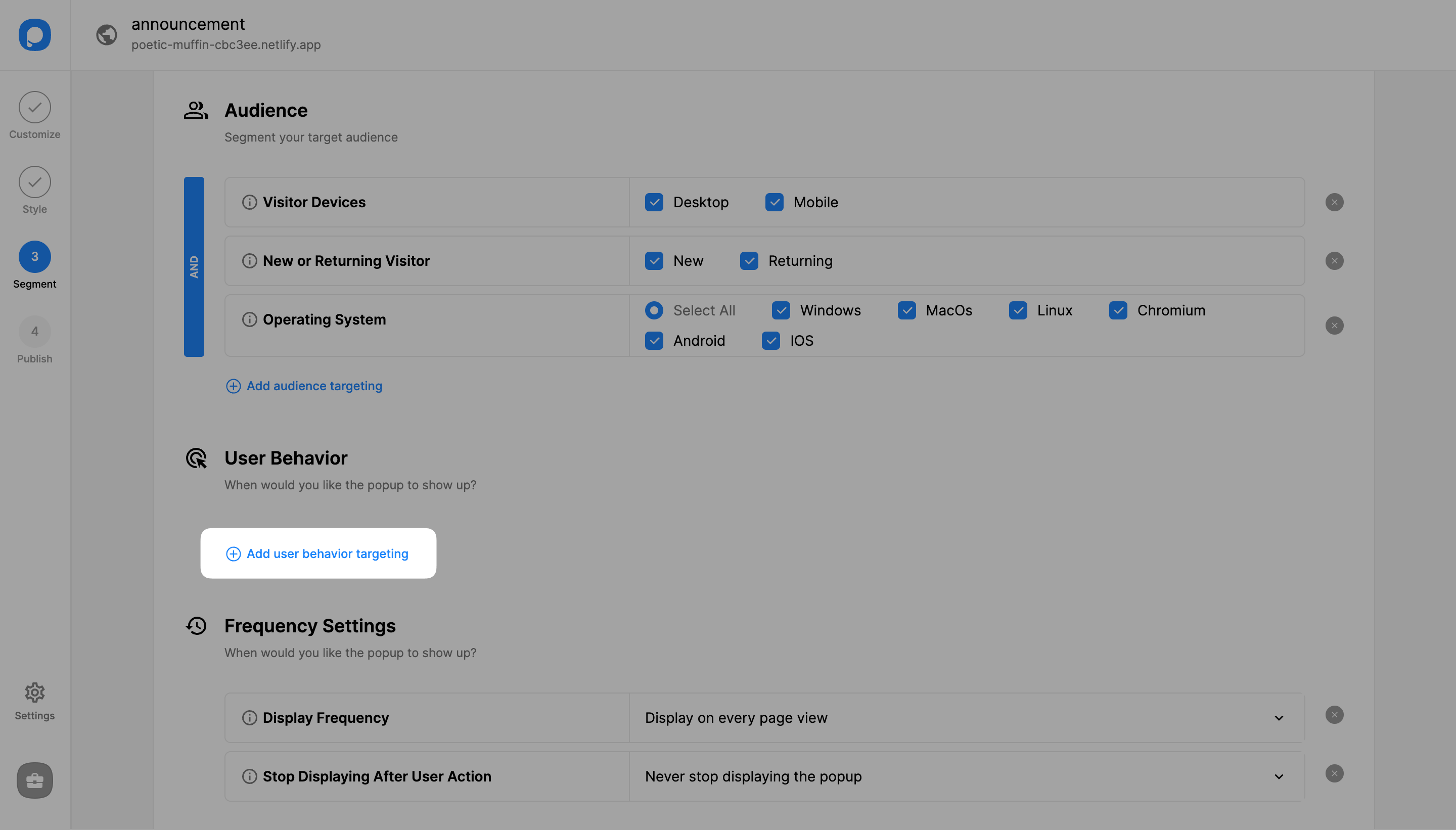 add user behavior targeting