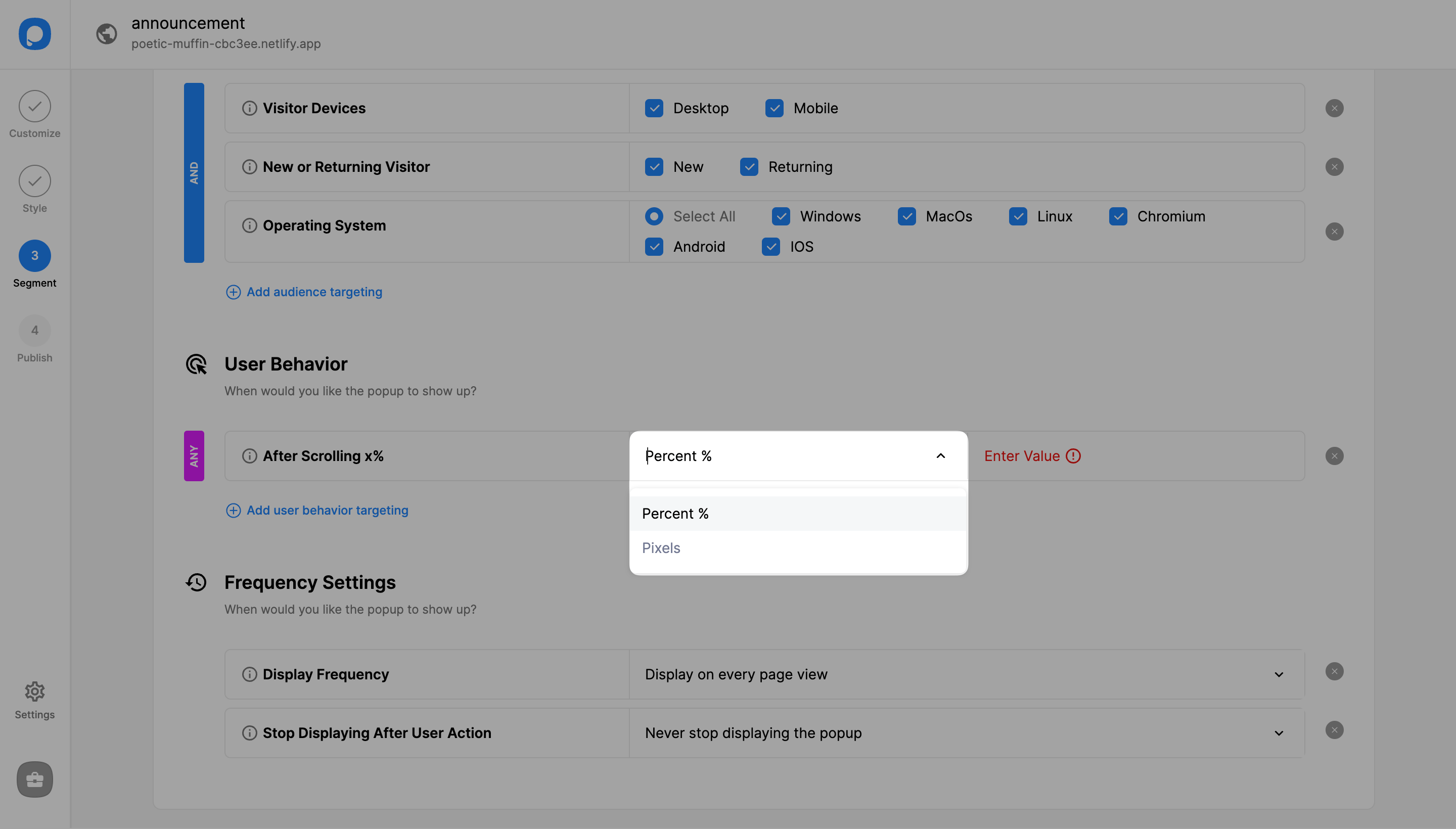 choosing pixel or percent