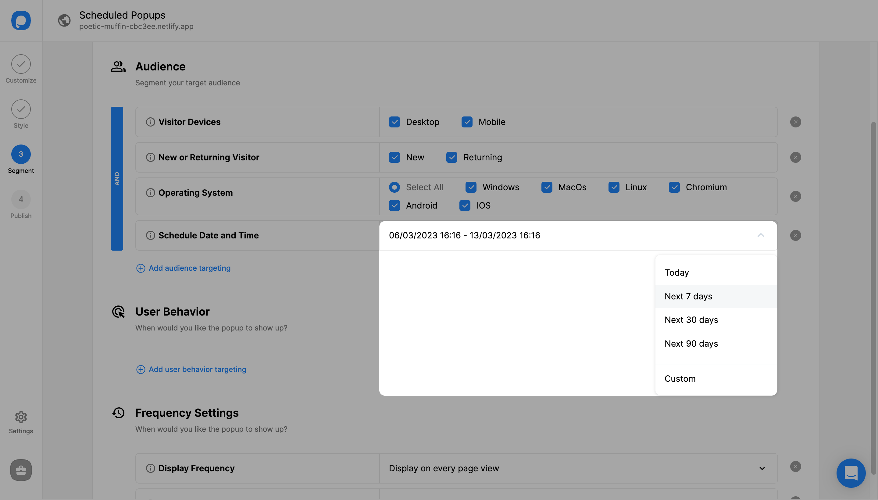 date and time schedule dropdown