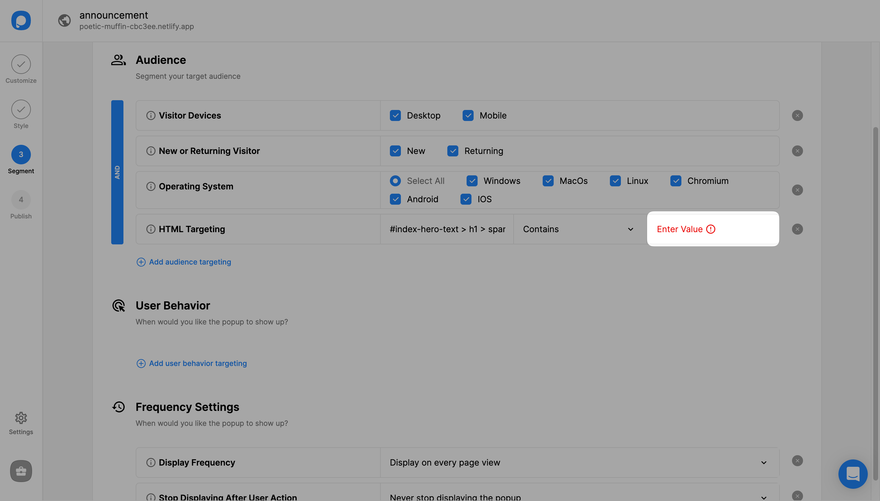 entering HTML value