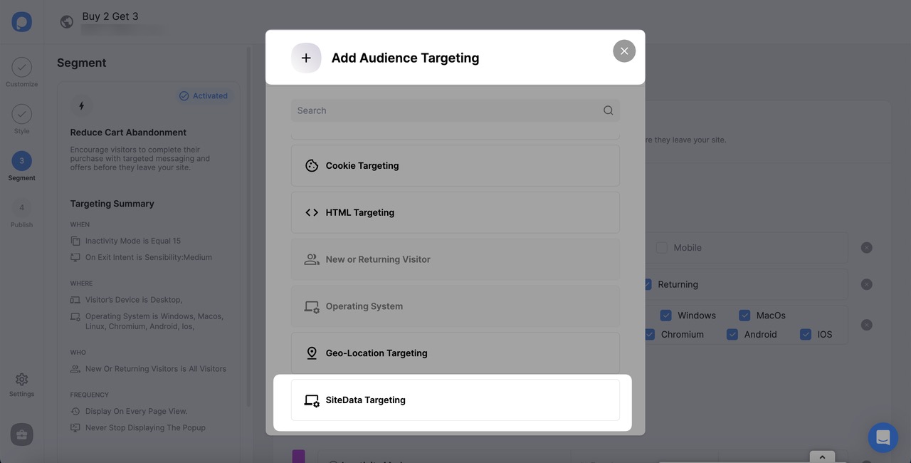 sitedata targeting selection