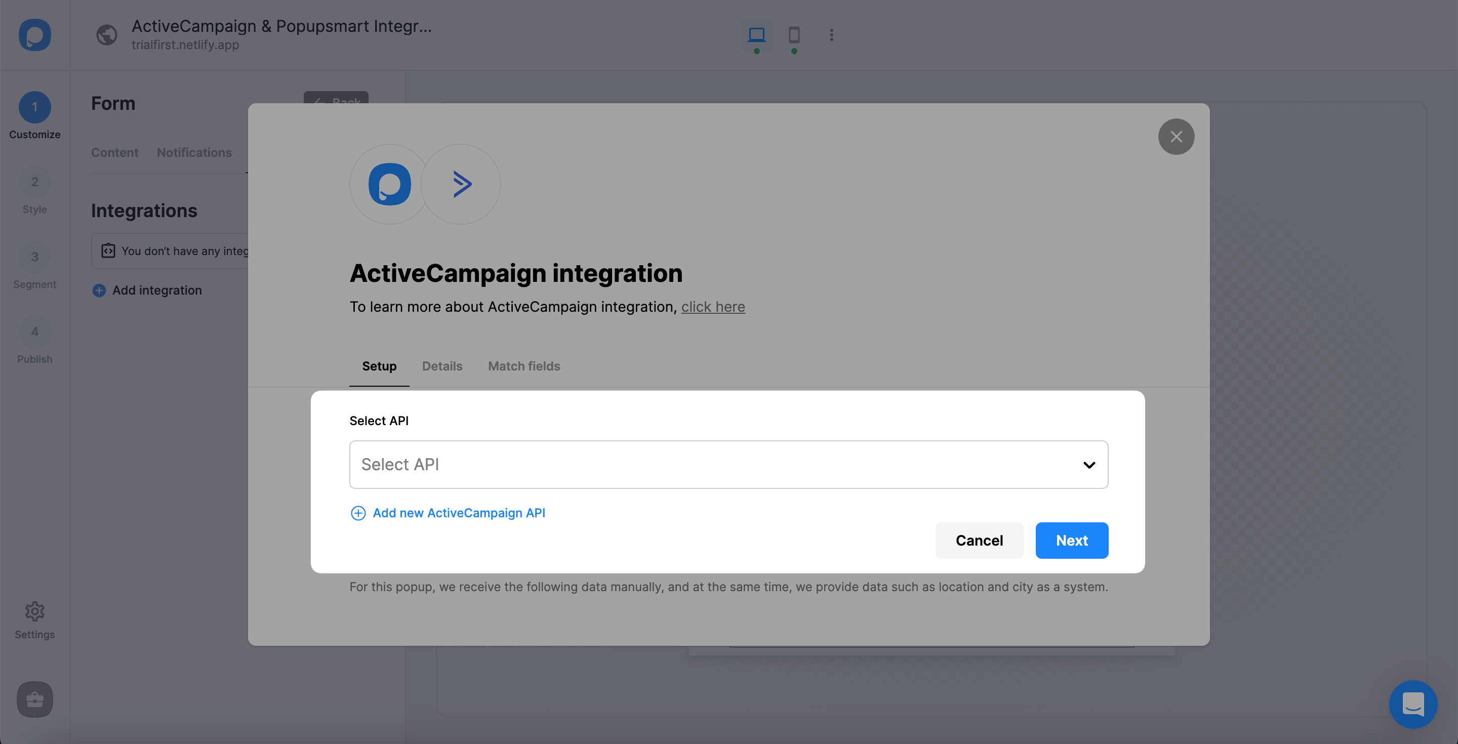 add activecampaign api popupsmart