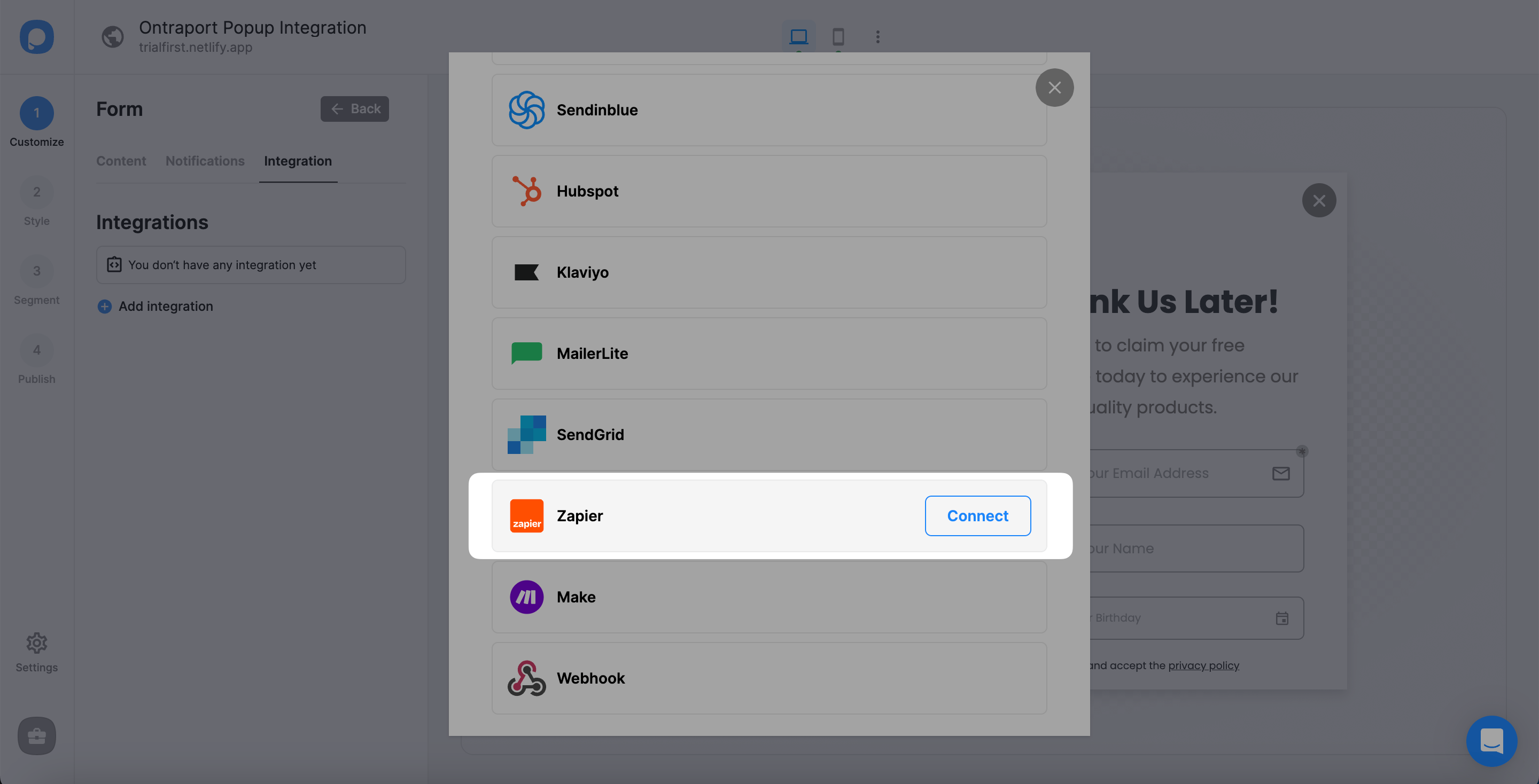 connect zapier ontraport