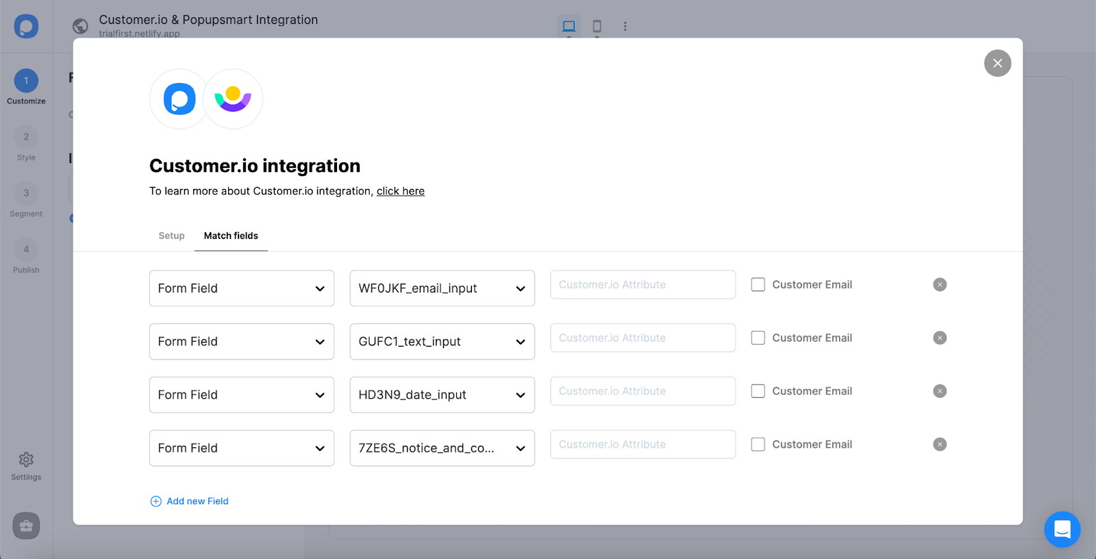 customer io match fields