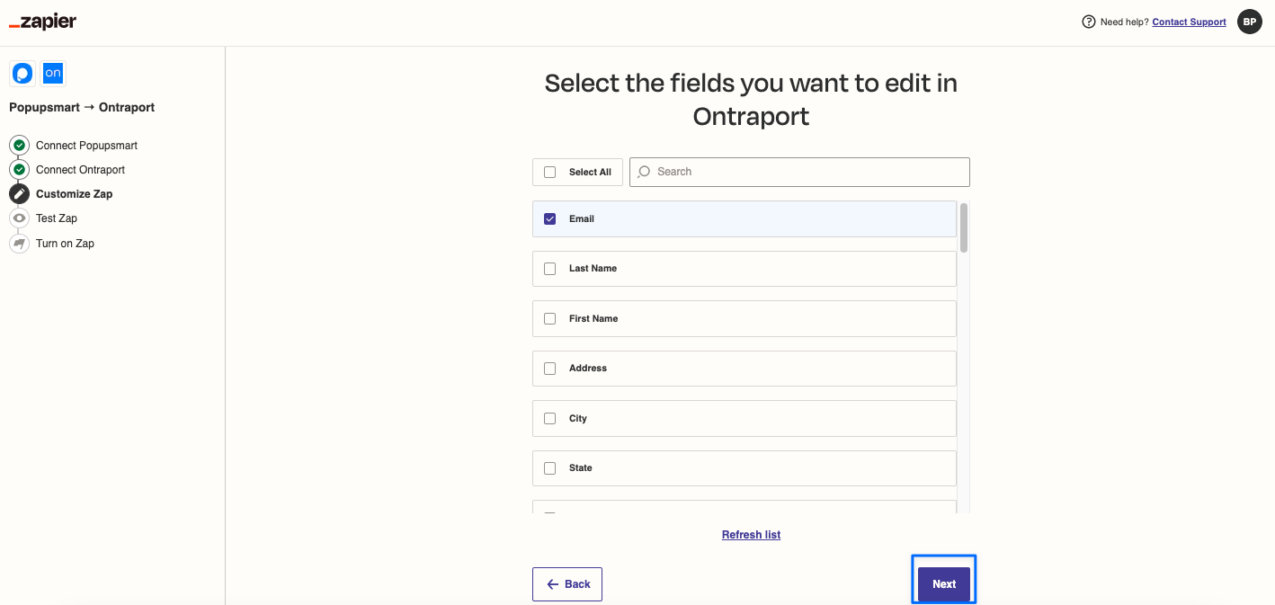 customize zap ontraport