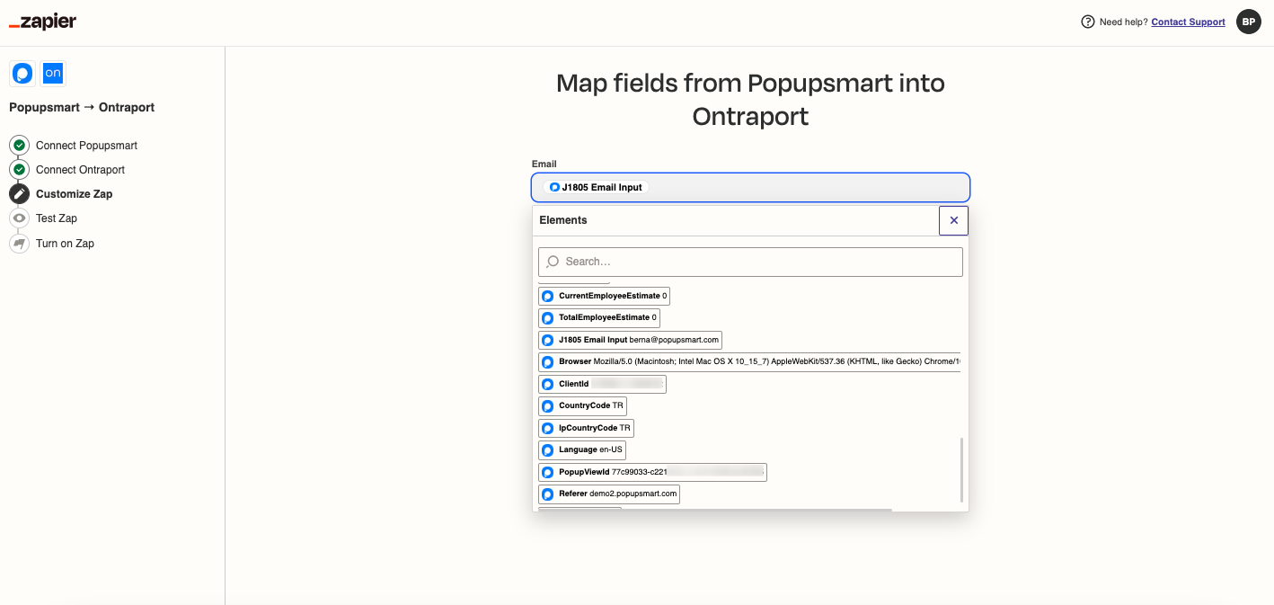 map fields zap ontraport