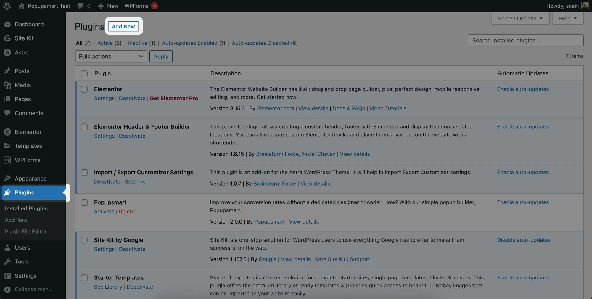 Wordpress panel add new plugin