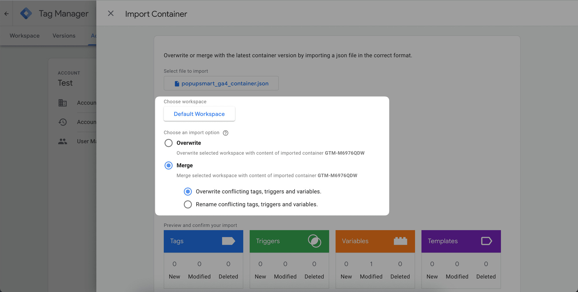 workspace selection on gtm